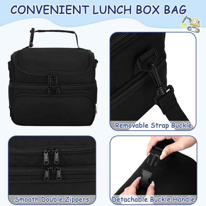 Kasqo Lunch Bag Kids, Dual Compartment Insulated Cooler Bag 7.5L Girls Boys Toddler Lunch Box Containers for Daycare School Kindergarten Travel Black - Image 5